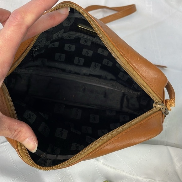 Vintage Yves Saint Laurent Small Canvas Crossbody Bag Leather Trim Black Brown - Picture 15 of 17